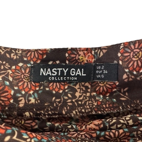 Nasty Gal Womens One on One Floral Jumpsuit Sz 2 Brown One Shoulder Side Slits - Picture 10 of 10